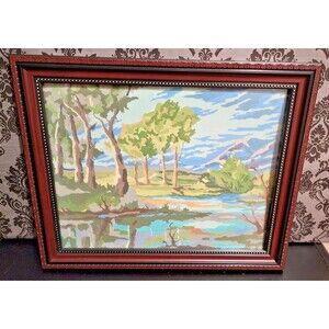RARE find MCM Vintage Paint By Number Mountain Lake Landscape from the 1950's